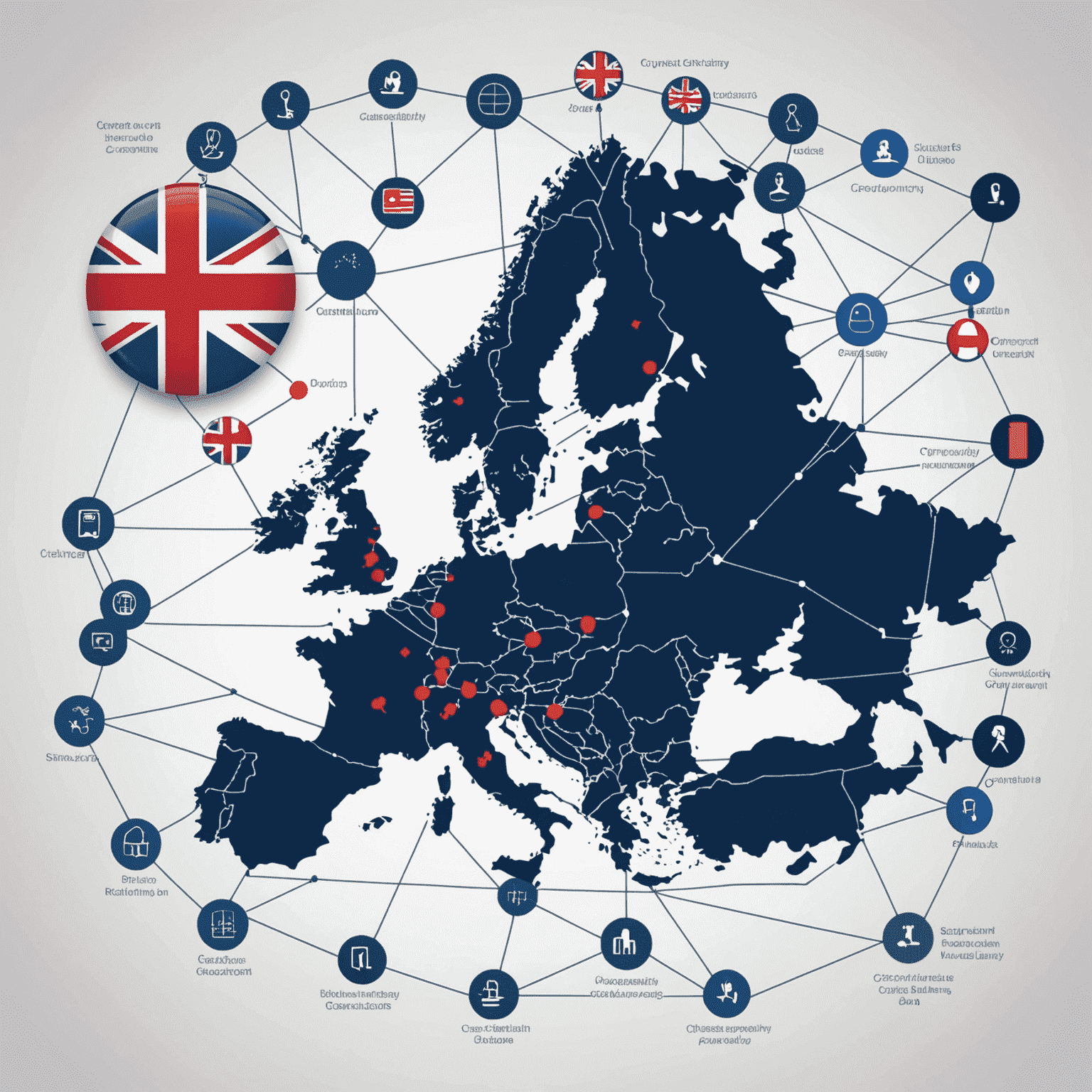 A network diagram showing connections between the UK and various countries, representing new international cybersecurity collaborations post-Brexit